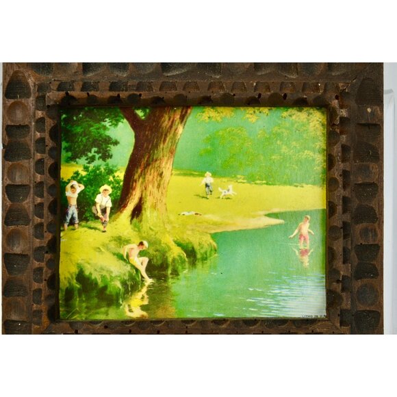 Vintage Paul Detlefsen ? Print in Carved Wooden Frame Small - Picture 2 of 7